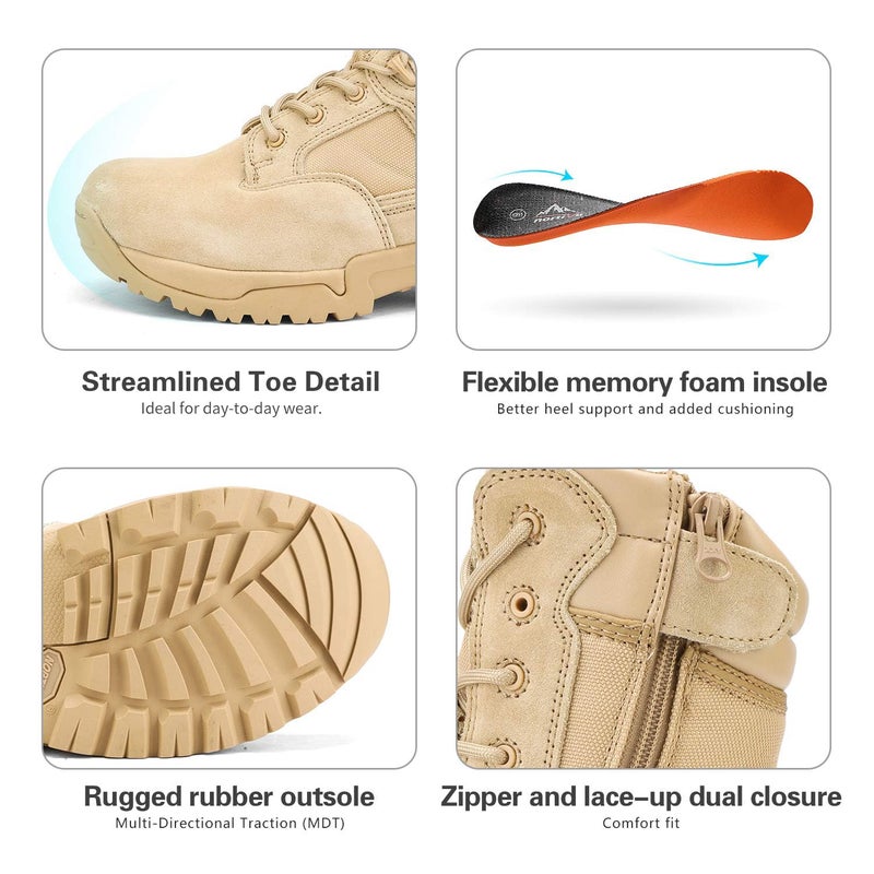 NORTIV 8 Mens Military Tactical Work Boots Hiking Side Zip Leather Outdoor Motorcycle Combat Boots Response,Size 10.5,Sand - Image 3